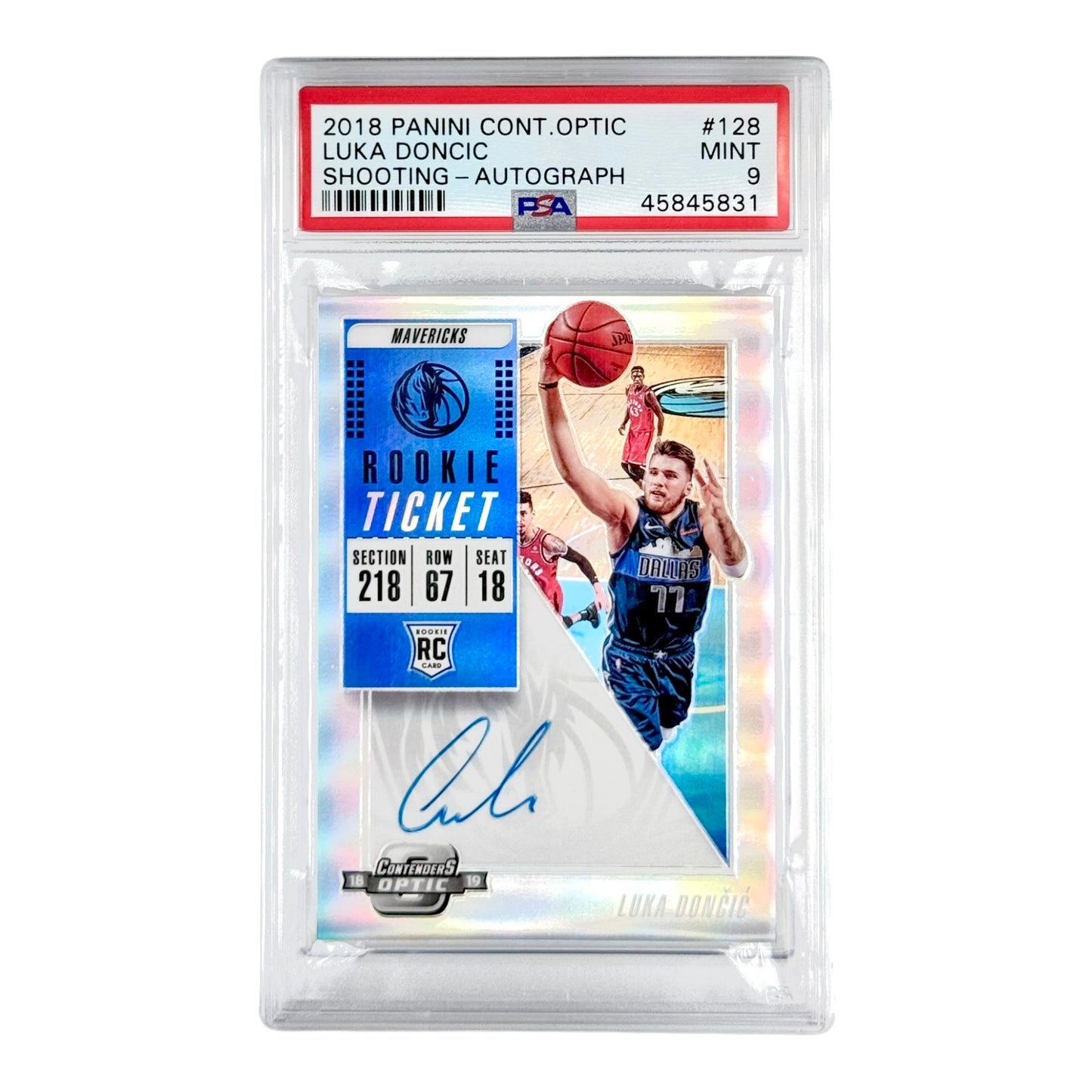 Luka Doncic 2018-19 Panini Contenders Optic Rookie Ticket Auto RC Shooting #128 PSA 9