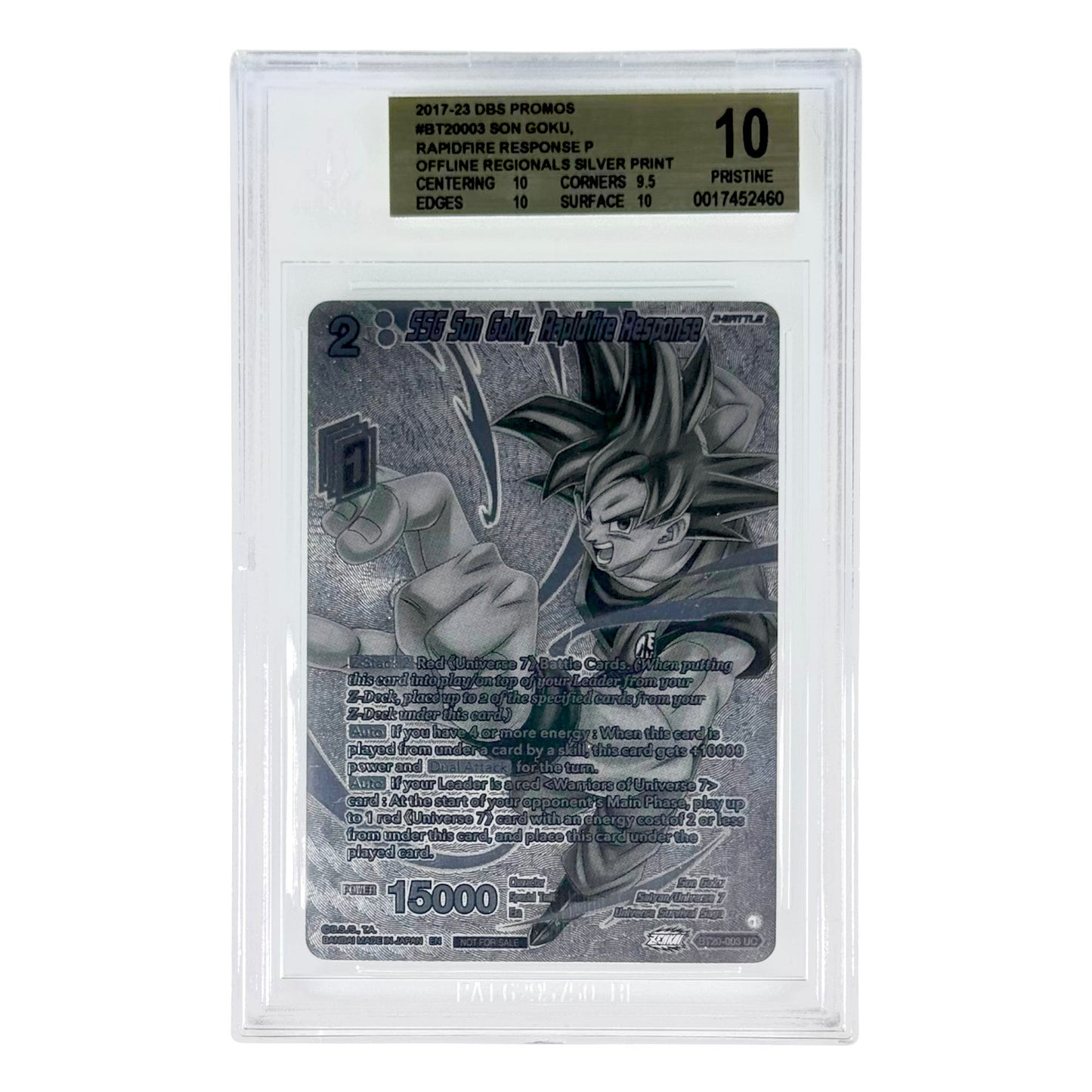 Son Goku Dragonball Super Card Game Promo Regional's Silver Print #BT20003 BGS Pristine 10