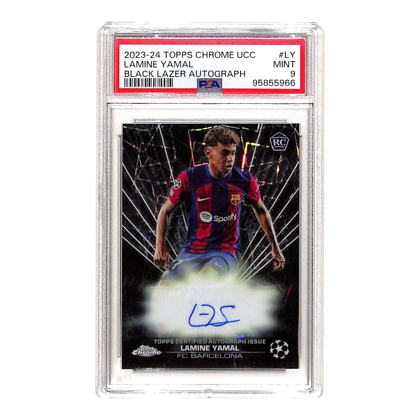 Lamine Yamal 2023-24 Topps Chrome UCC Rookie RC Black Lazer Auto #LY PSA 9