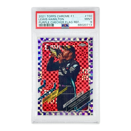 Lewis Hamilton 2021 Topps Chrome F1 Purple Checker Flag 051/199 #150 PSA 9