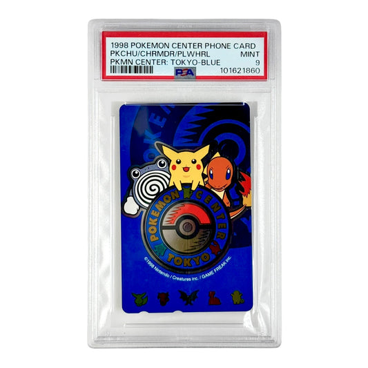 Pikachu/Charmendar/Whirlpool 1998 Pokemon Center Promo Phone Card Blue PSA 9