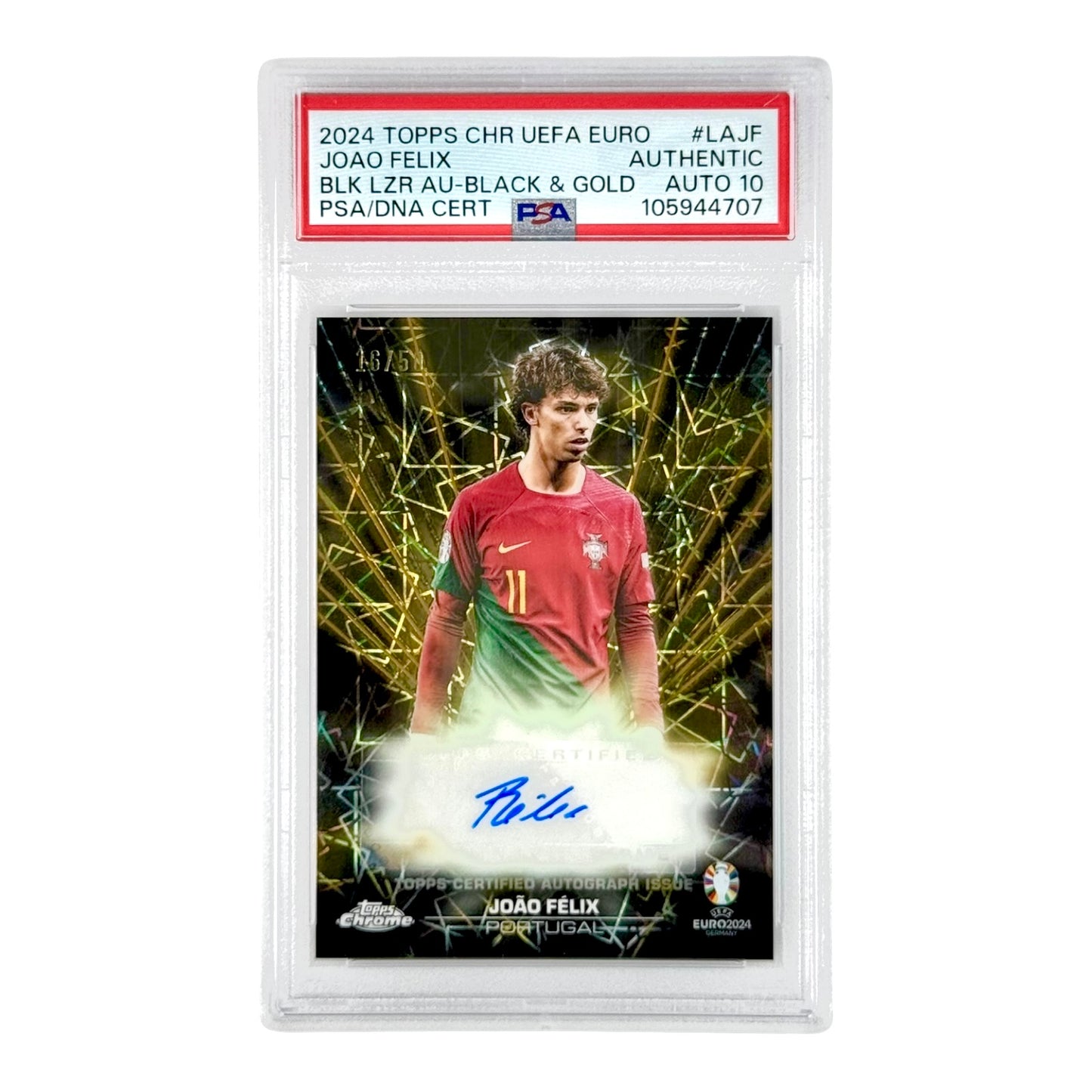 Joao Felix 2024 Topps Chrome UEFA Euro Black Lazer Auto 16/50 #LAJF PSA Auto 10