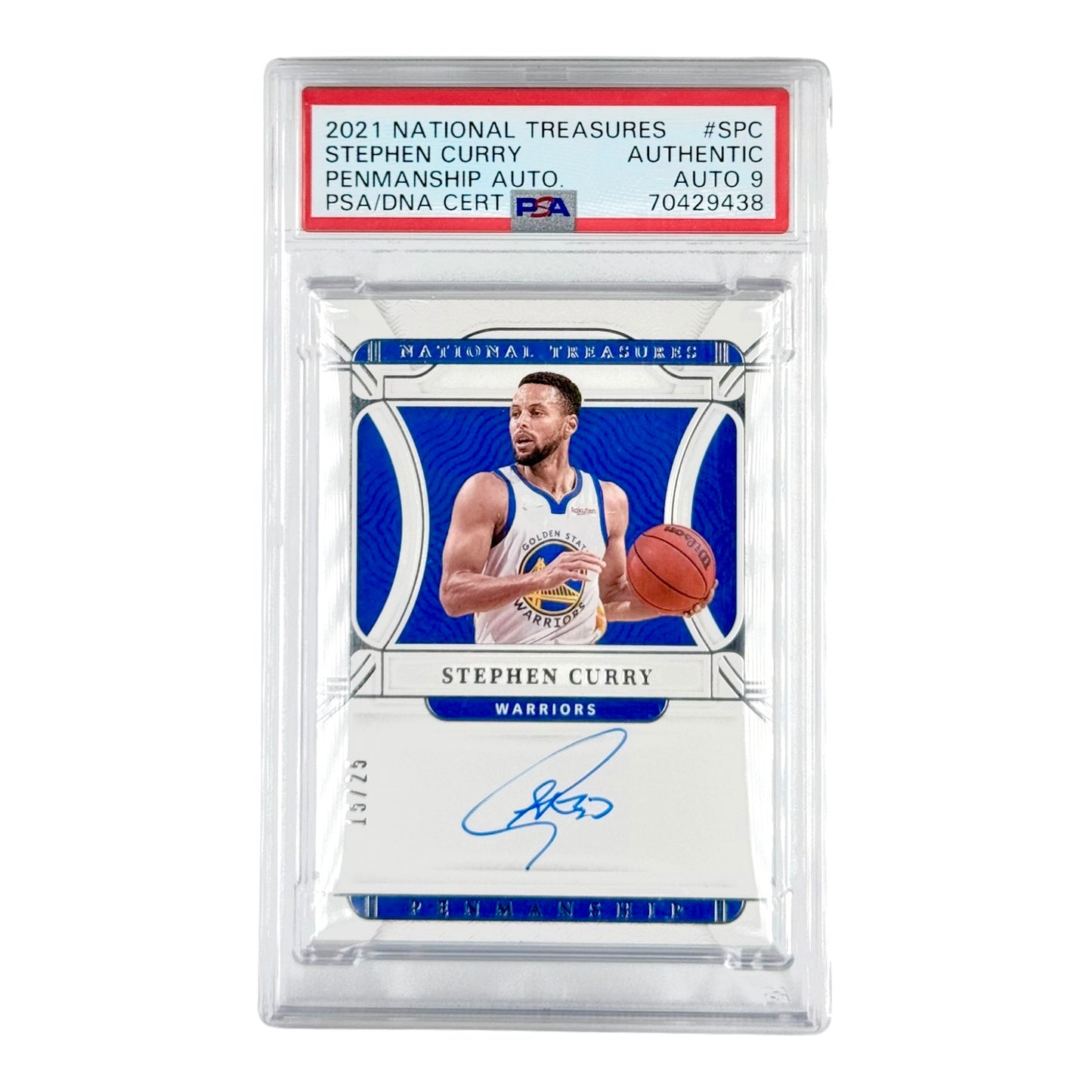 Stephen Curry 2021-22 Panini National Treasures Penmanship Auto 15/25 #SPC PSA Auto 9