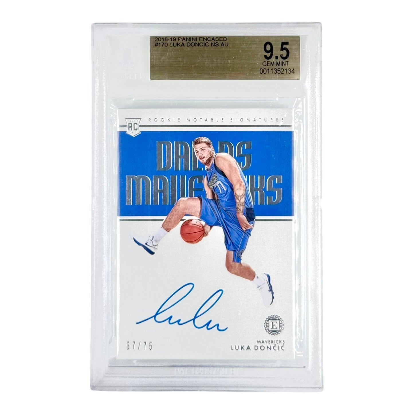 Luka Doncic 2018-19 Panini Encased Rookie Notable Signature Auto RC 67/75 #170 BGS 9.5