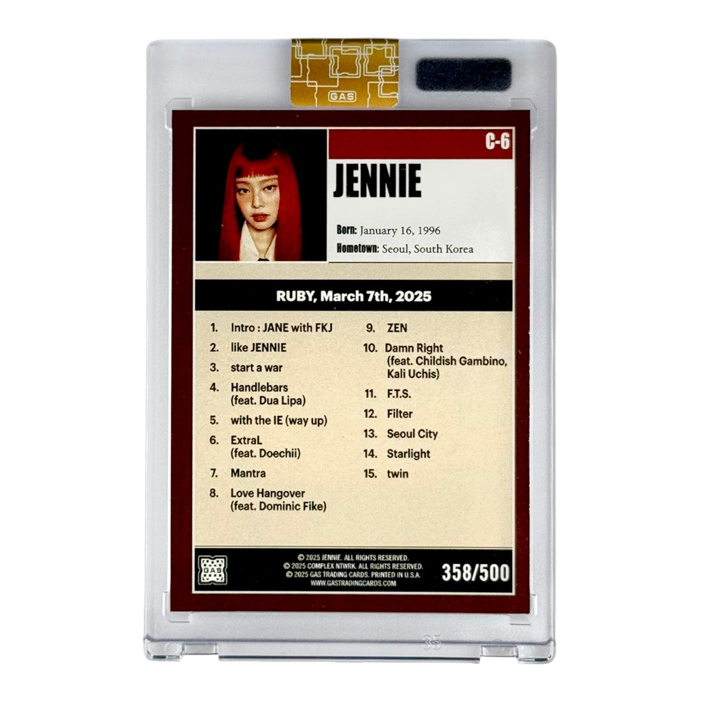Jennie 2025 Gas Trading Cards Complex 358/500 #C-6
