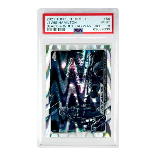 Lewis Hamilton 2021 Topps Chrome Formula 1 F1 Black & White Raywave Refractor #56 PSA 9