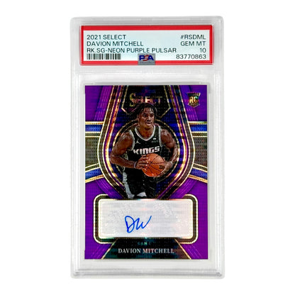 Davion Mitchell 2021 Select Auto Neon Purple Pulsar 13/15 Rookie RC #RSDML PSA 10