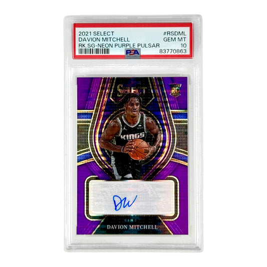 Davion Mitchell 2021 Select Auto Neon Purple Pulsar 13/15 Rookie RC #RSDML PSA 10
