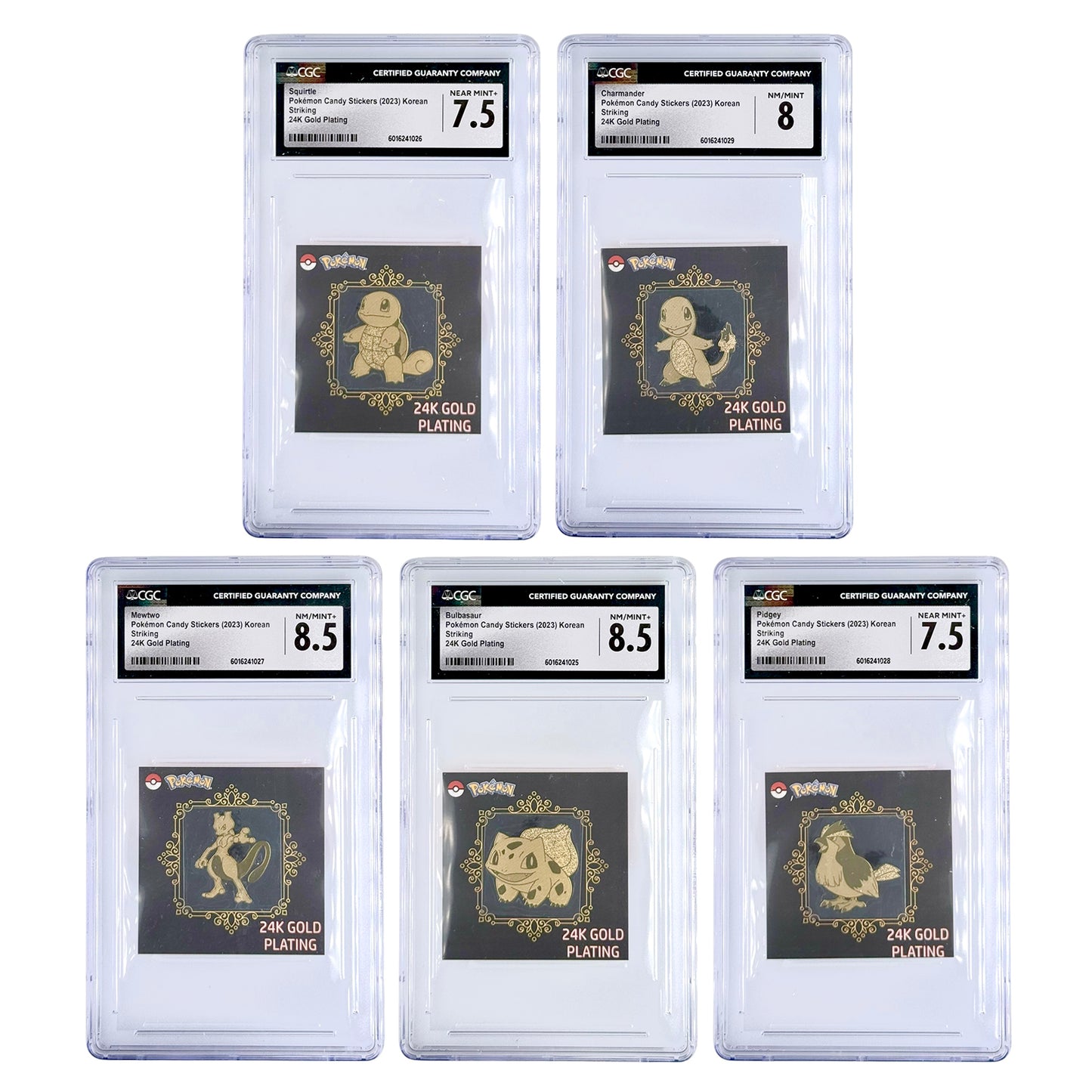 Set of 5 Pokemon Korean Candy Sticker 24 Gold Plating Metal CGC