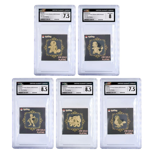 Set of 5 Pokemon Korean Candy Sticker 24 Gold Plating Metal CGC