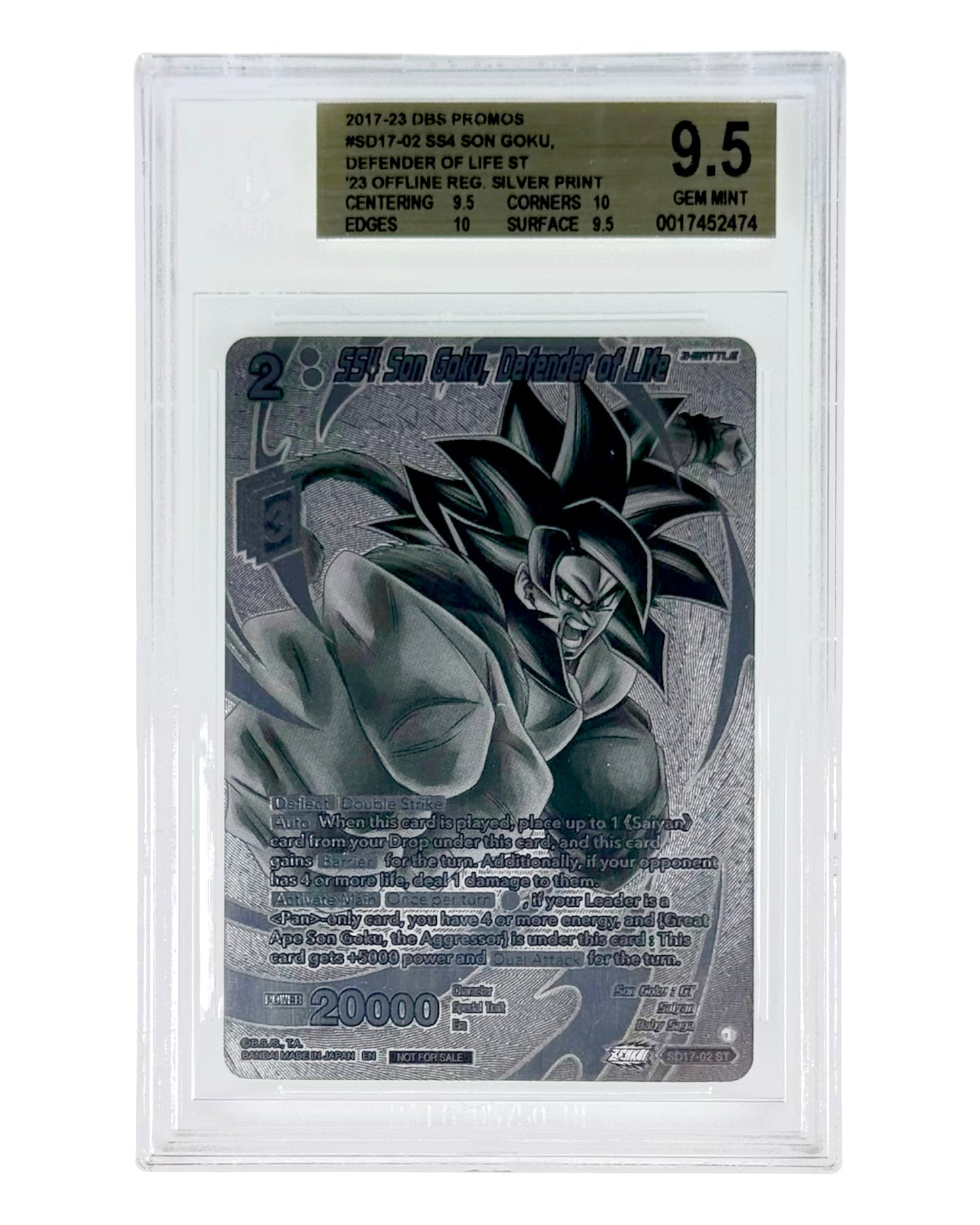 Son Goku Dragonball Super Card Game Promo Regional's Silver Print #SD17-02 BGS 9.5