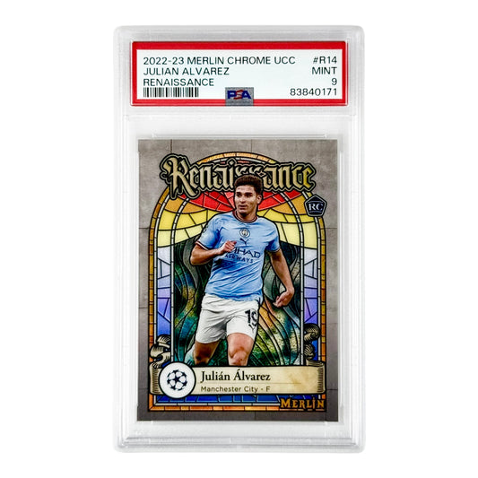 Julian Alvarez 2022-23 Topps Chrome Merlin UCC Renaissance #R14 PSA 9