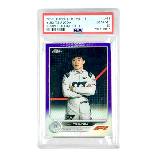 Yuki Tsunoda 2021 Topps Chrome F1 Purple Refractor 308/399 #61 PSA 10