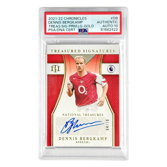 Dennis Bergkamp 2021-22 Chronicles National Treasures Premier League Auto Gold 04/10 #DB PSA Auto 10