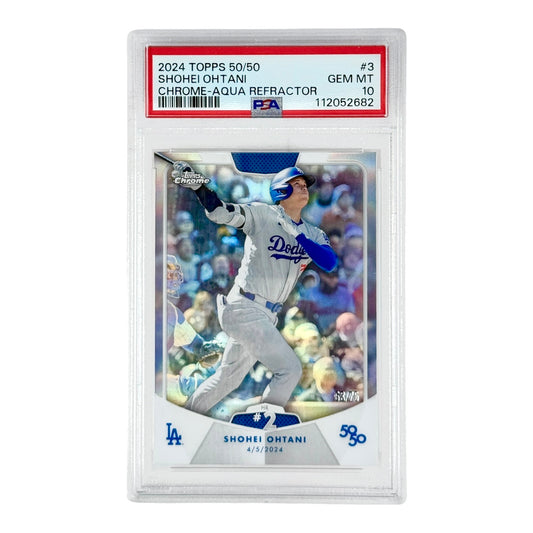 Shohei Ohtani 2024 Topps Chrome 50/50 Aqua Refractor 68/75 #3 PSA 10