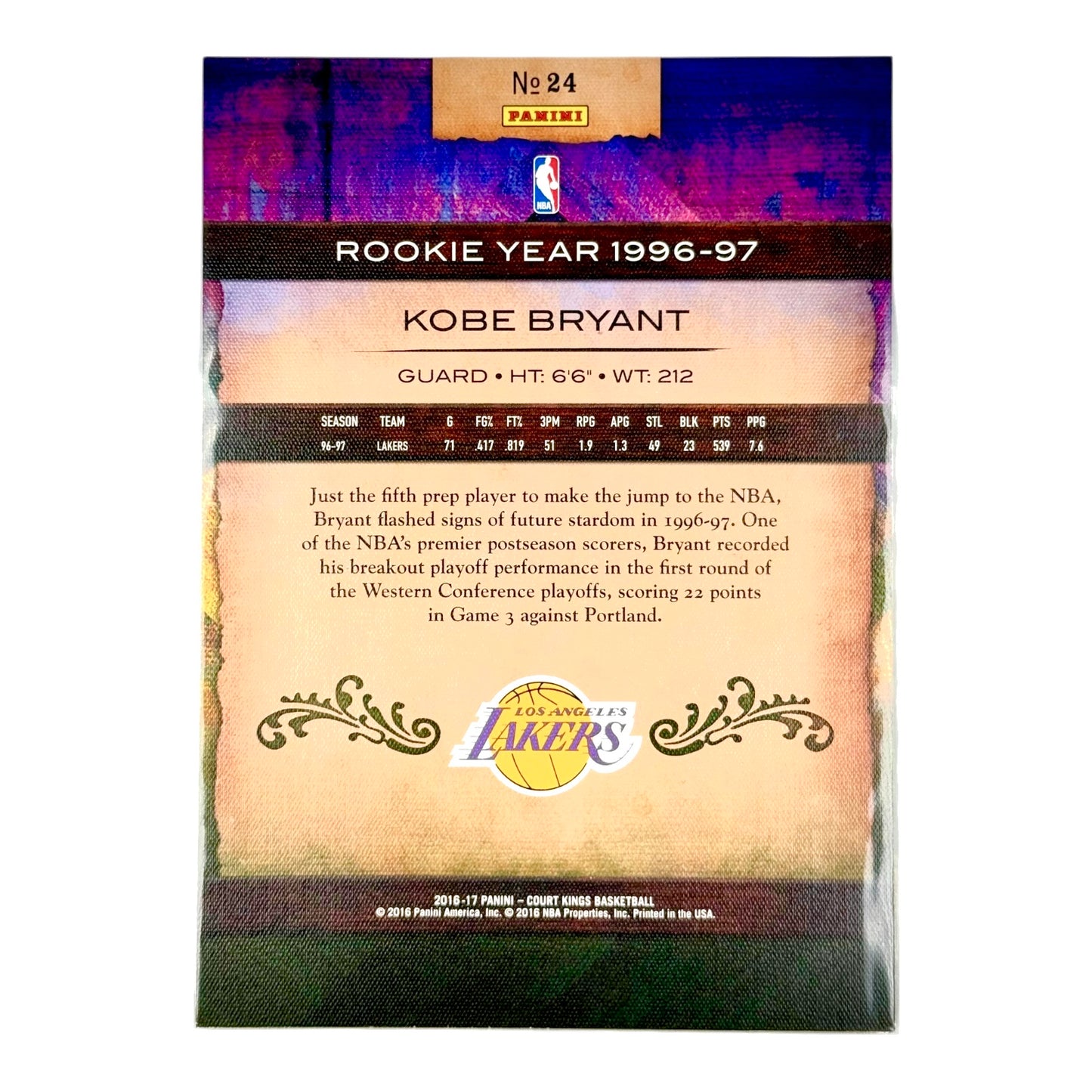 Kobe Bryant 2016-17 Court King Jumbo Card #24