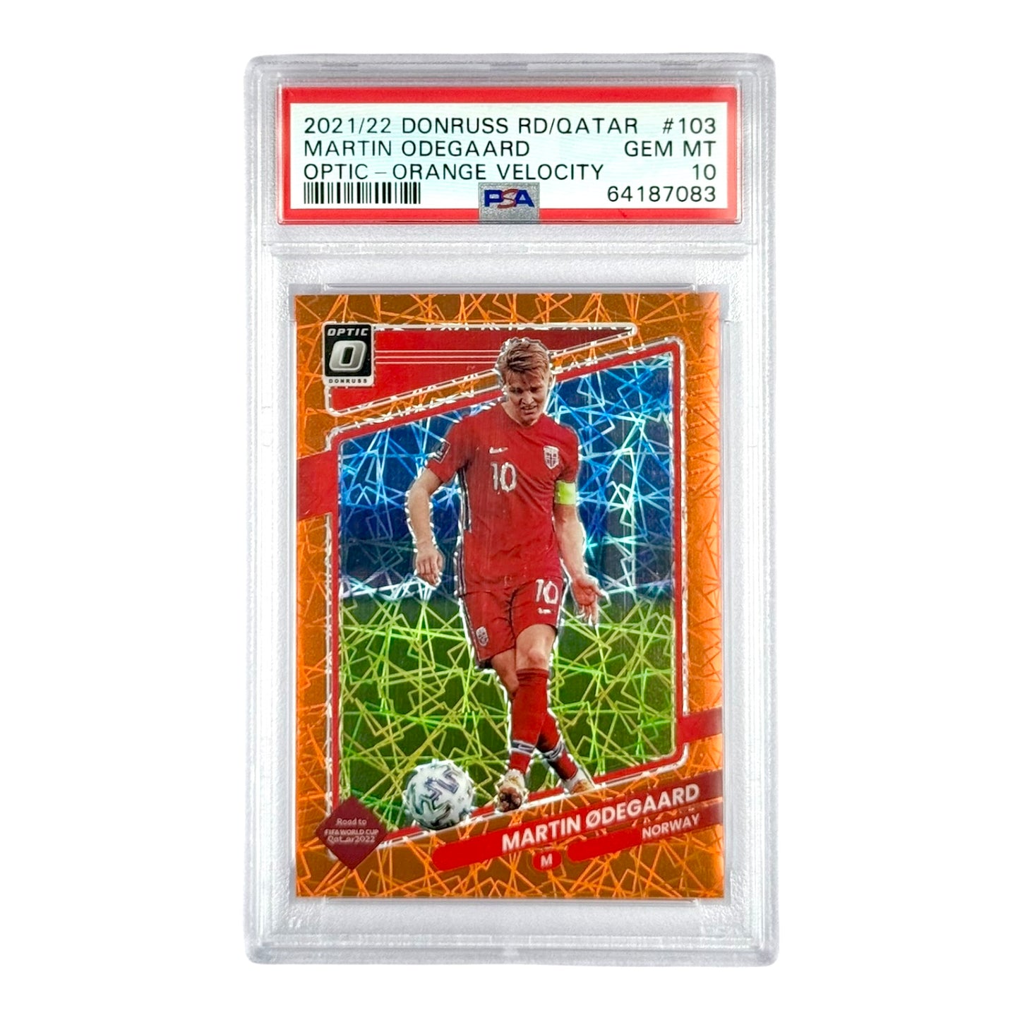 Martin Odegaard 2021-22 Panini Donruss Optic World Cup Orange Velocity 38/40 #103 PSA 10