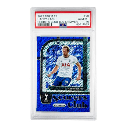 Harry Kane 2022 Panini Prizm Premier League Scorers Club Blue Shimmer 3/8 #20 PSA 10