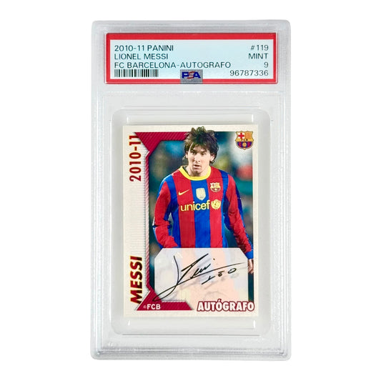 Lionel Messi 2010 Panini Autografo Facsimile Auto #119 PSA 9