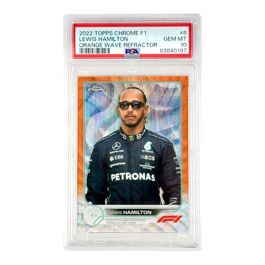 Lewis Hamilton 2022 Topps Chrome Formula 1 F1 Orange Wave Refractor 19/25 #6 PSA 10
