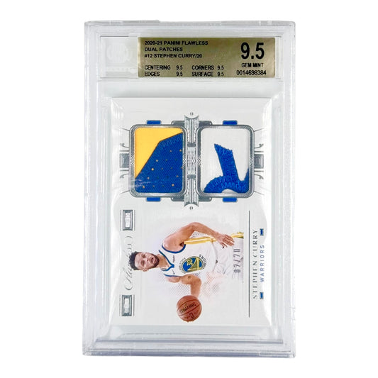 Stephen Curry 2020-21 Panini Flawless Dual Patches 02/20 #12 BGS 9.5