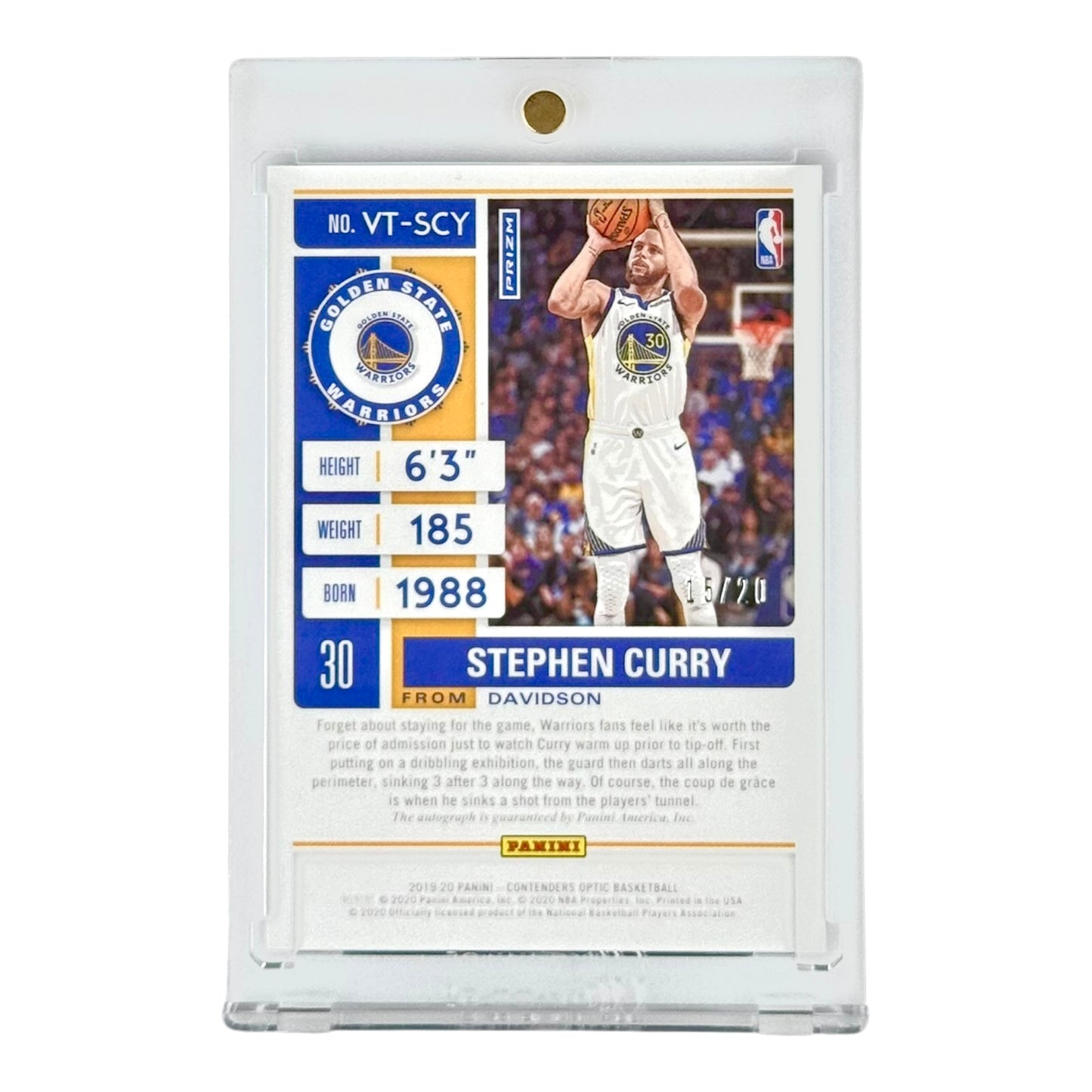 Stephen Curry 2019-20 Contenders Optic Auto Blue 15/20 #VT-SCY