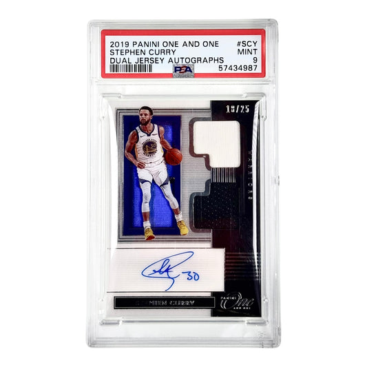 Stephen Curry 2019-20 Panini One & One Jersey Auto 18/25 #SCY PSA 9