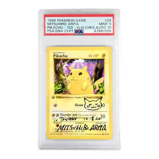 Pikachu 1999 Pokemon English 1st Edition Yellow Cheeks Mitsuhiro Arita Sketch Auto #58 PSA Auto 10