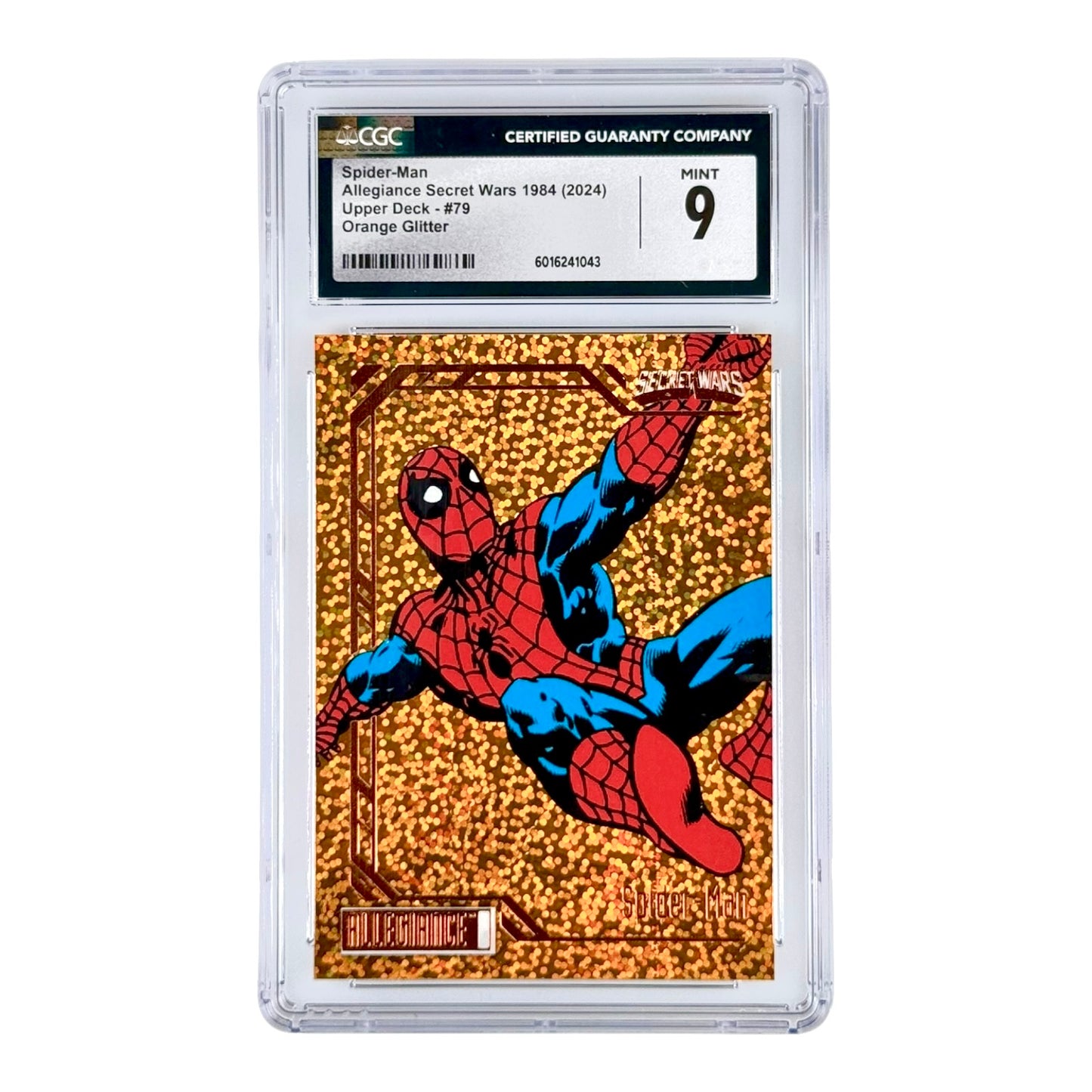 Spider Man 2024 Upper Deck Marvel Secret Wars 1984 Orange Glitter 041/199 #79 CGC 9