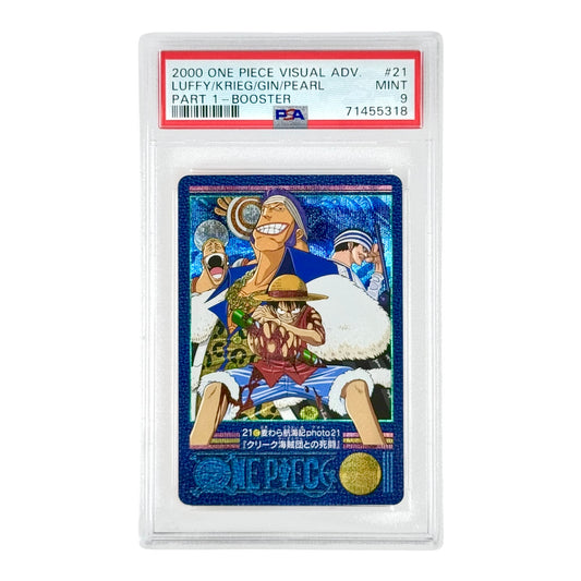 Luffy/Krieg/Gin/Pearl 2000 One Piece Japanese Bandai Carddass Visual Adventure Pt.1 Booster #21 PSA 9