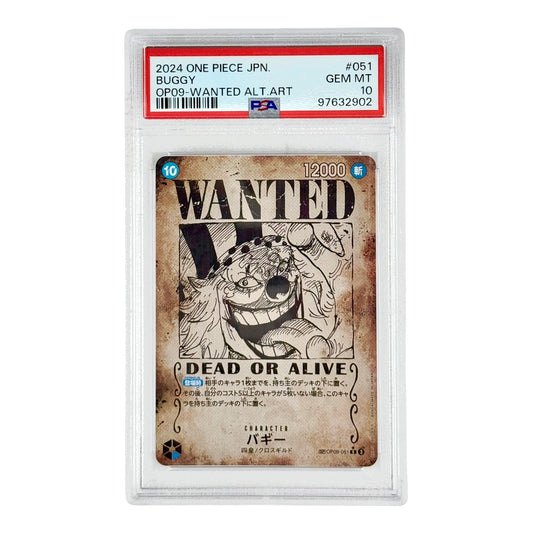 Buggy 2024 One Piece Japanese OP09 Wanted Alternate Art #051 PSA 10