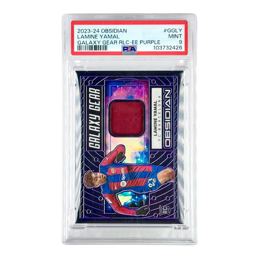 Lamine Yamal 2023-24 Obsidian Galaxy Gear Jersey Relic Purple 04/50 Rookie RC #GGLY PSA 9