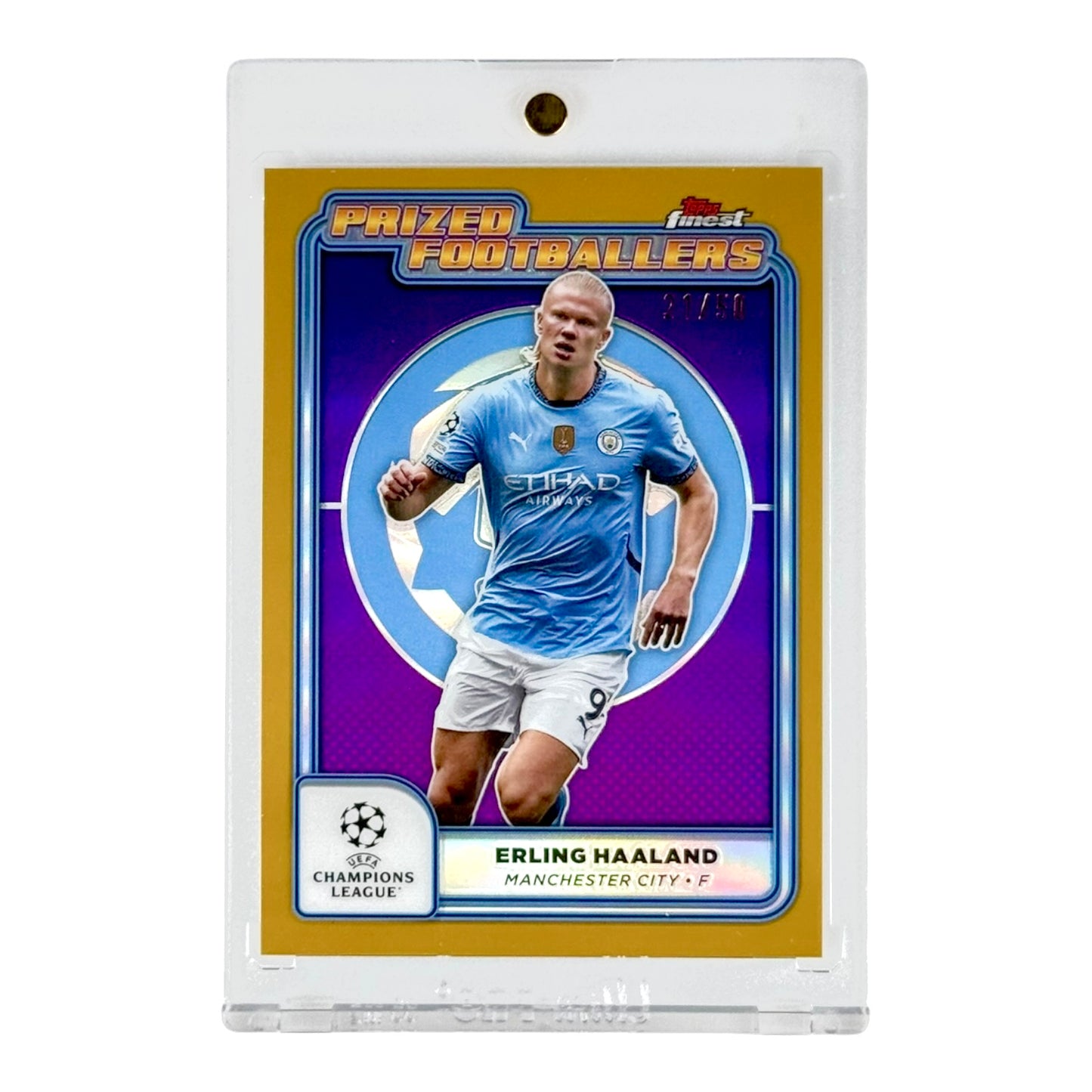 Erling Haaland 2025 Topps Finest UCL Prized Footballers 21/50 Gold Refractor #PF-22