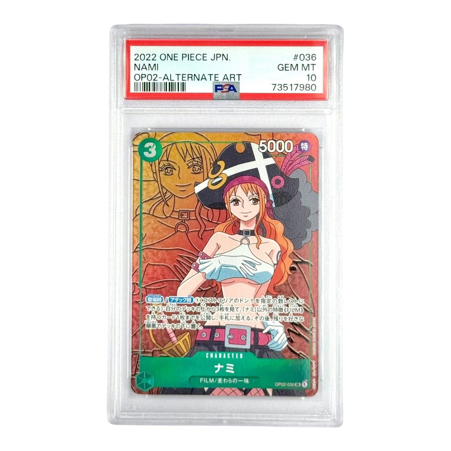 Nami 2022 One Piece Japanese Alternate Art OP02 #036 PSA 10