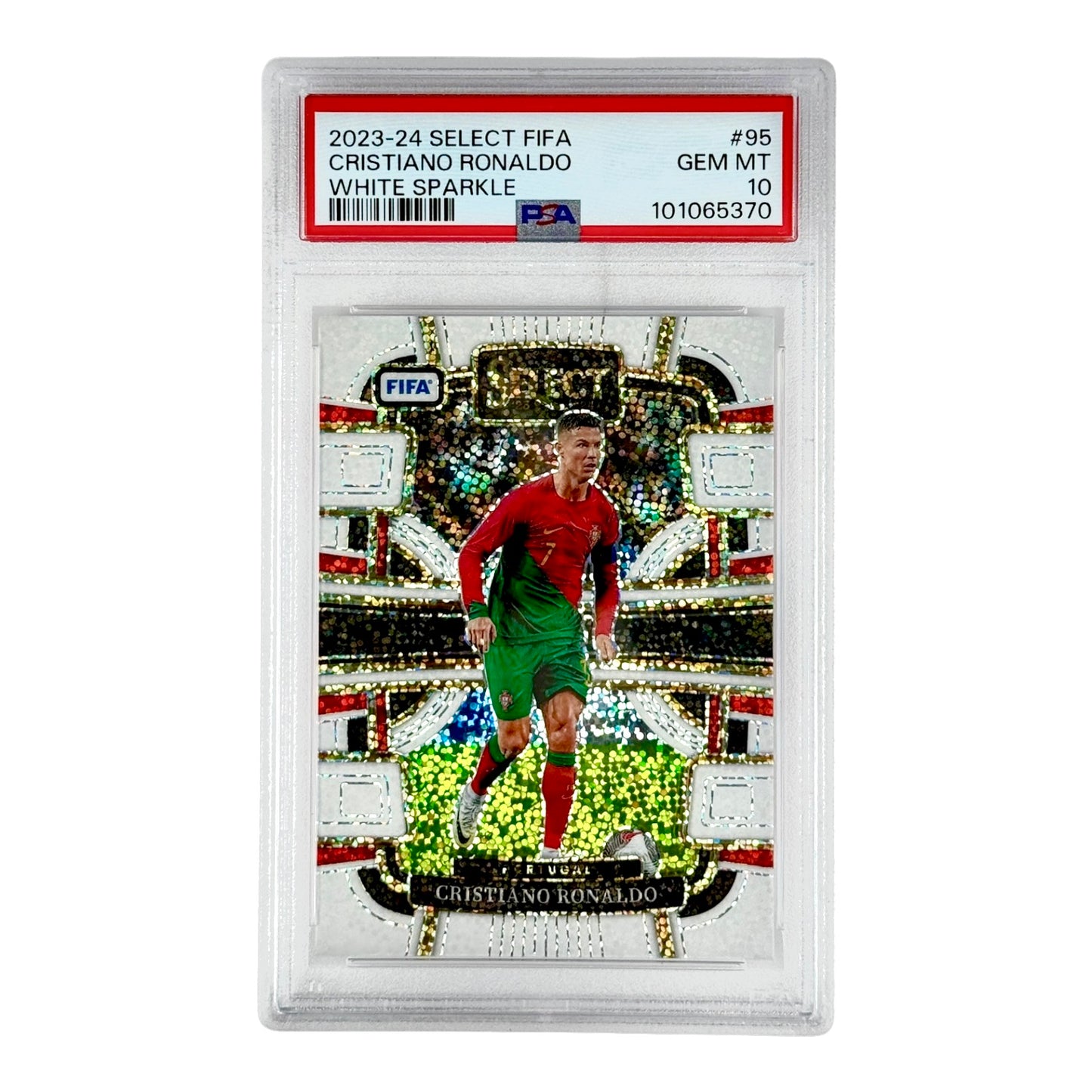 Cristiano Ronaldo 2023-24 Select FIFA White Sparkle #95 PSA 10