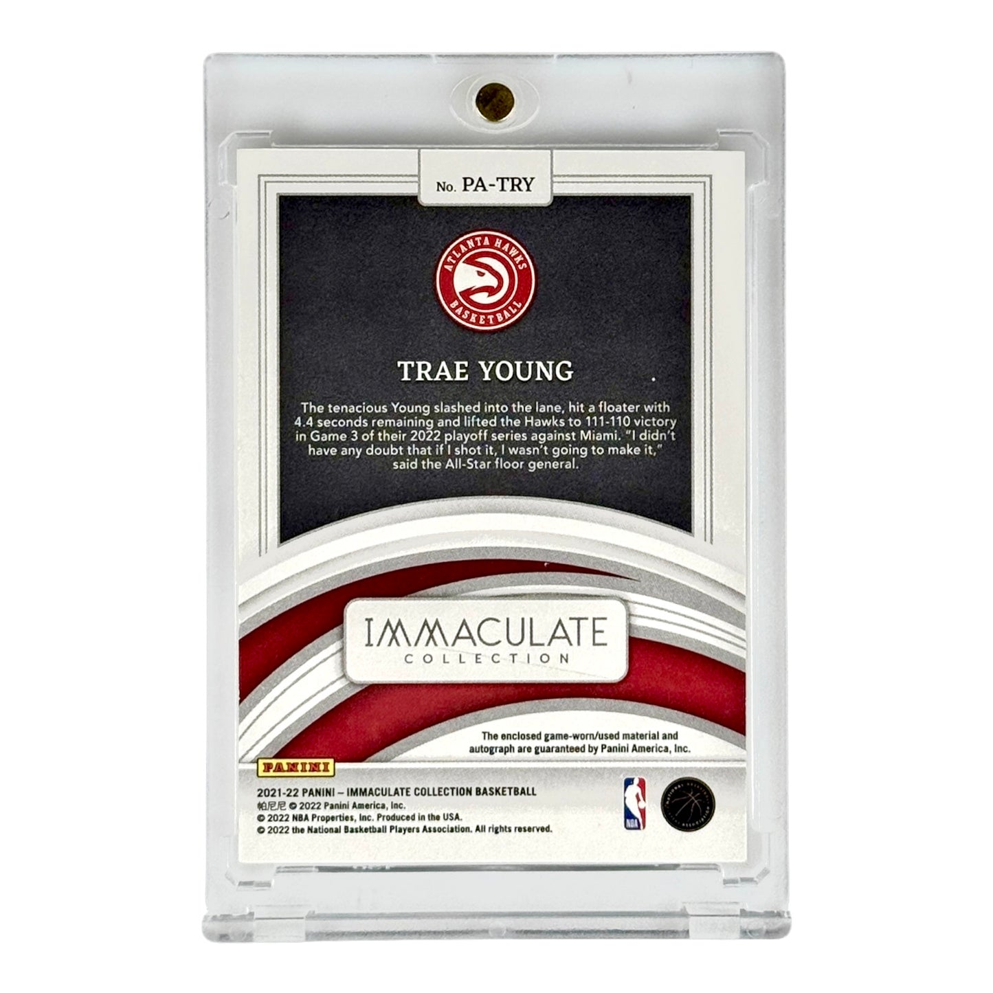 Trae Young 2021-22 Immaculate 3 Color Patch Auto 06/10 #PA-TRY
