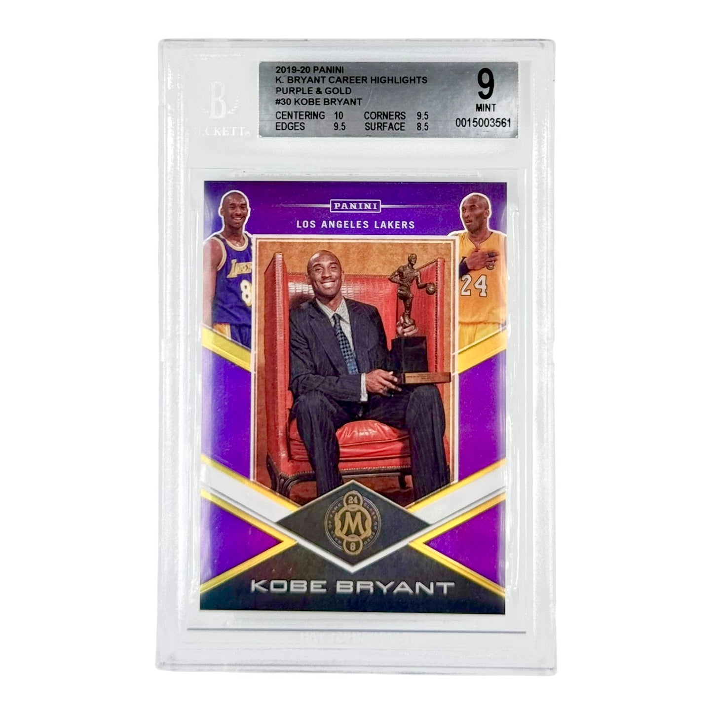 Kobe Bryant 2019-20 Panini Mosaic Career Highlights Purple Gold 14/20 #30 BGS 9