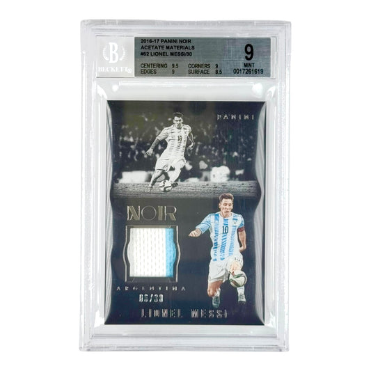 Lionel Messi 2016-17 Noir Acetate Materials Game Worn 2 Color Patch 06/30 BGS 9