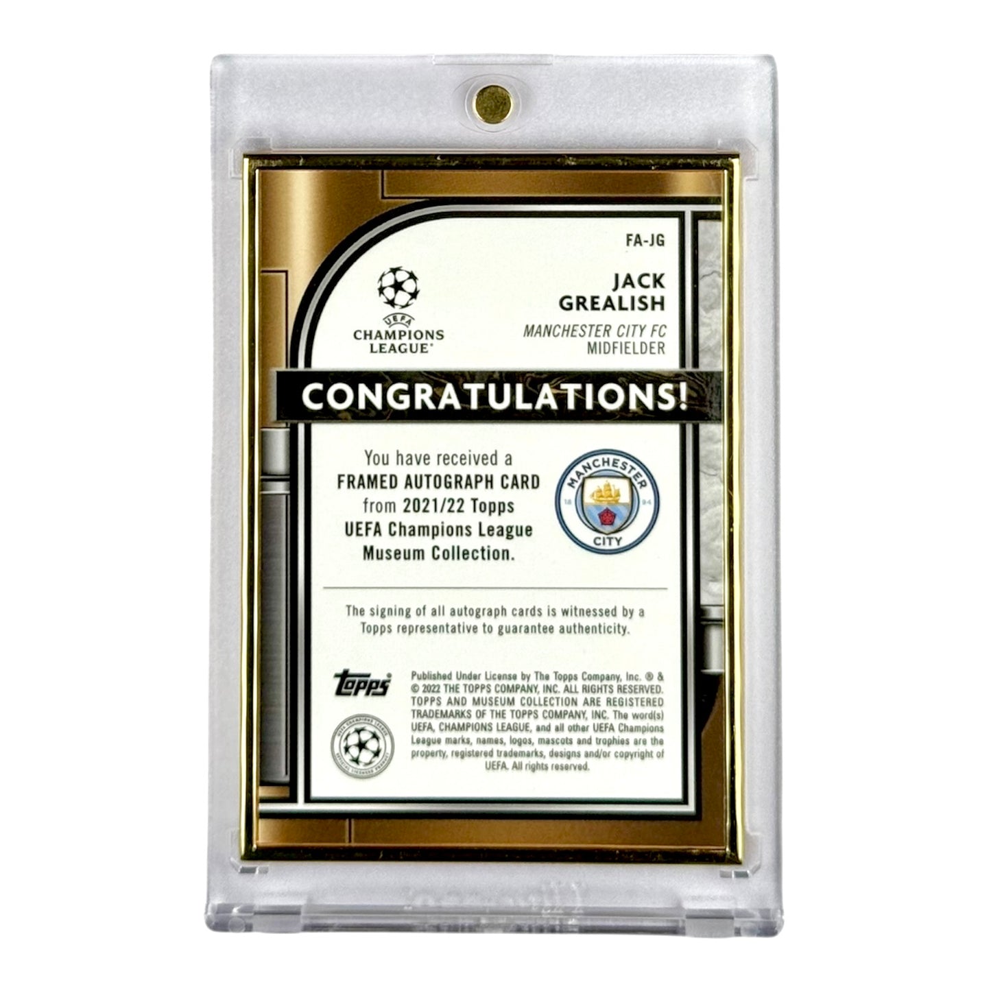 Jack Grealish 2022 Topps Museum Framed Auto #FA-JG