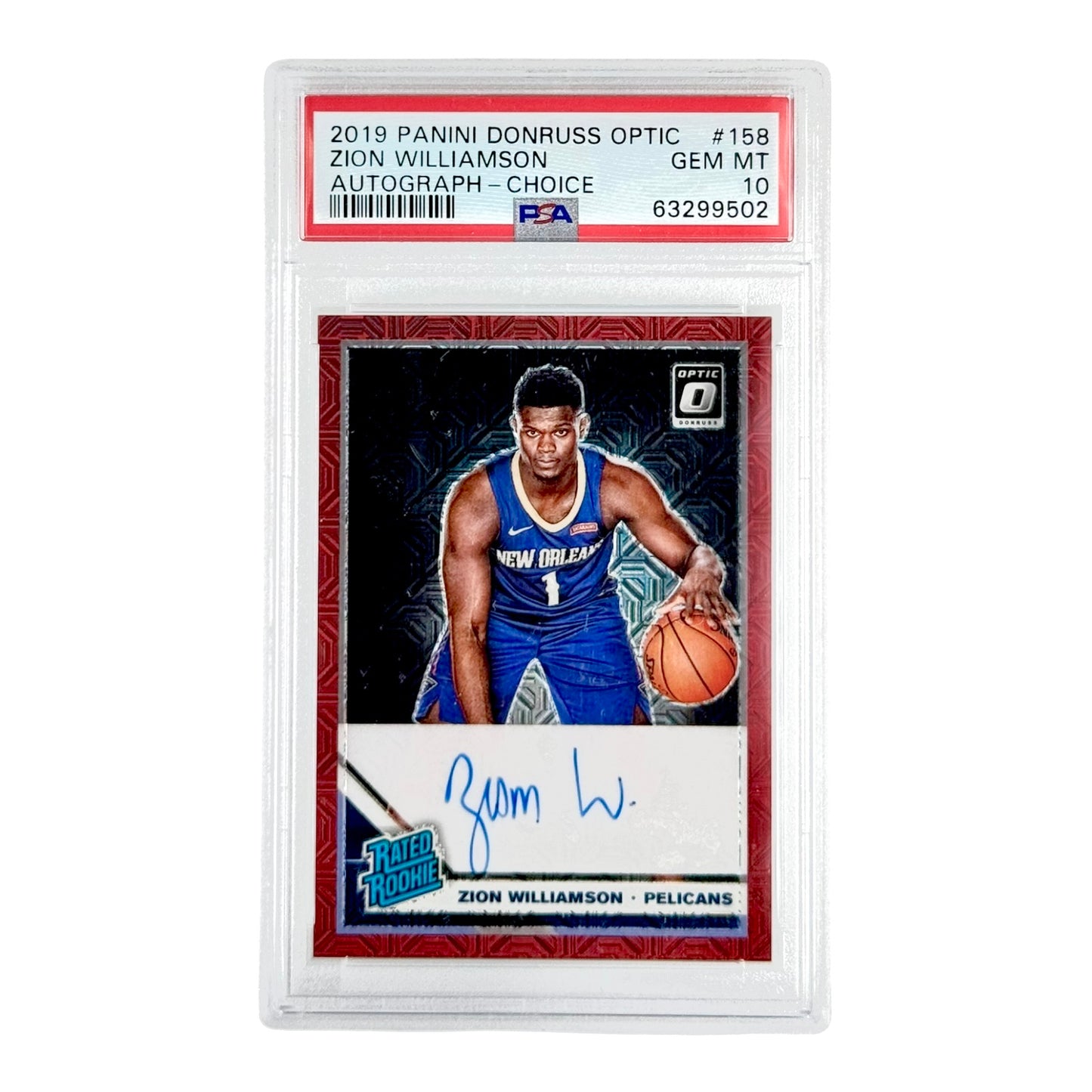 Zion Williamson 2019-20 Panini Donruss Optic Rookie RC Auto Choice #158 PSA 10