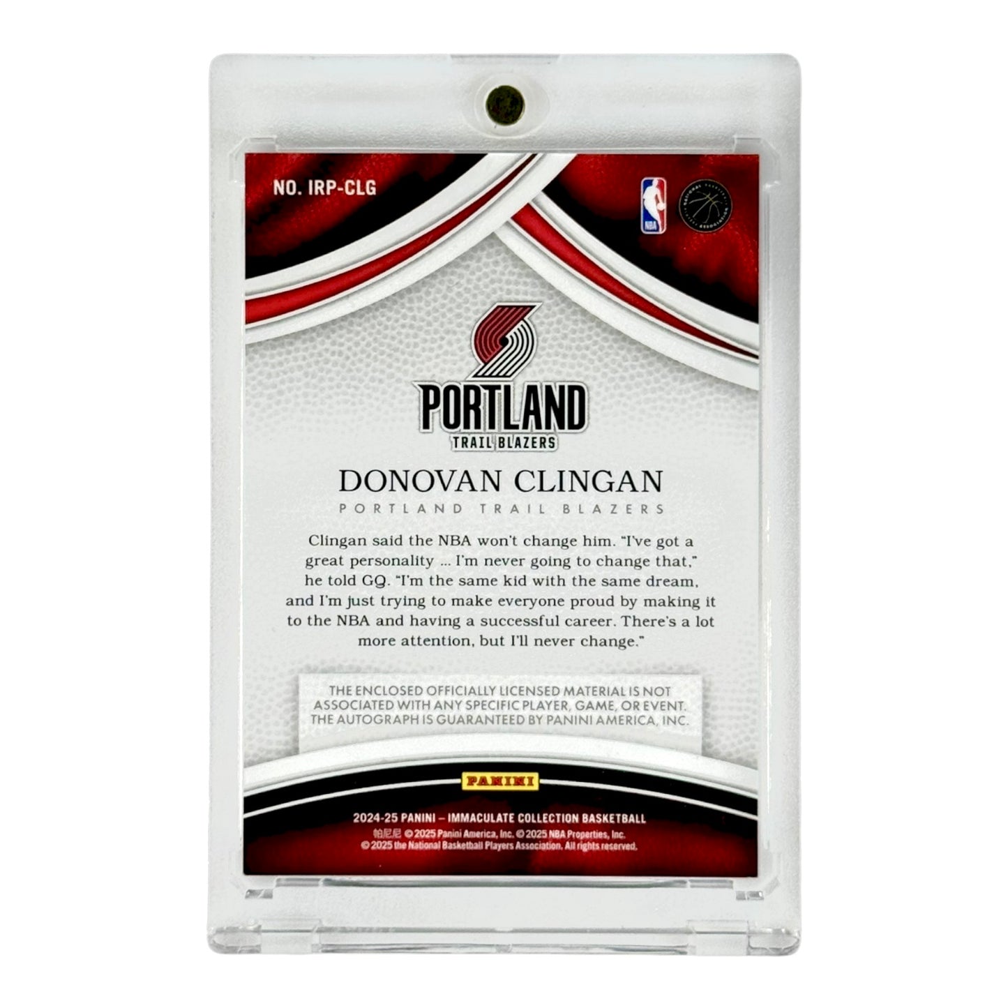 Donovan Clingan 2024-25 Immaculate Rookie Patch Auto RPA RC Gold 07/10 #IRP-CLG