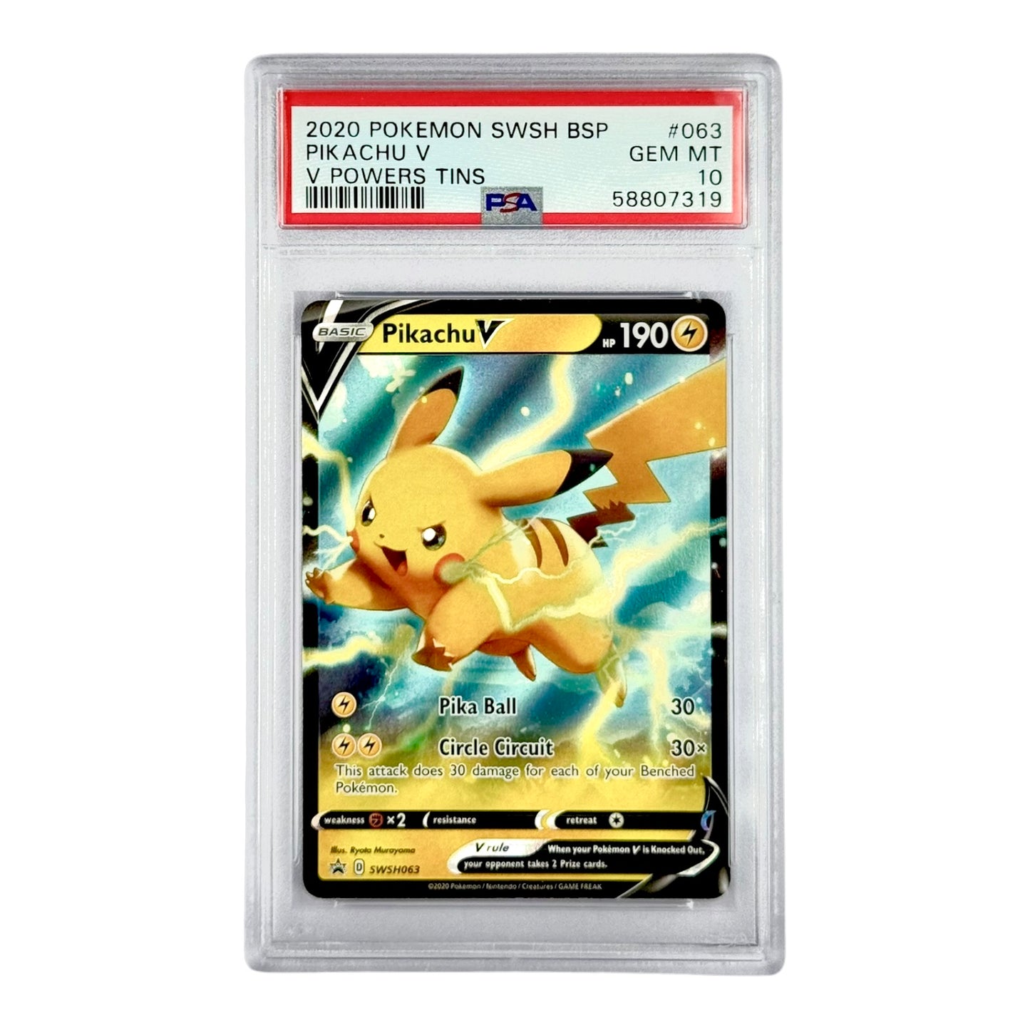 Pikachu 2020 Pokemon SWSH V Powers Tins Promo #063 PSA 10