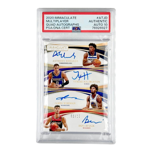 Anthony Edwards Tyrese Haliburton 2020-21 Panini Immaculate Quad Auto Gold 02/10 PSA Auto 10