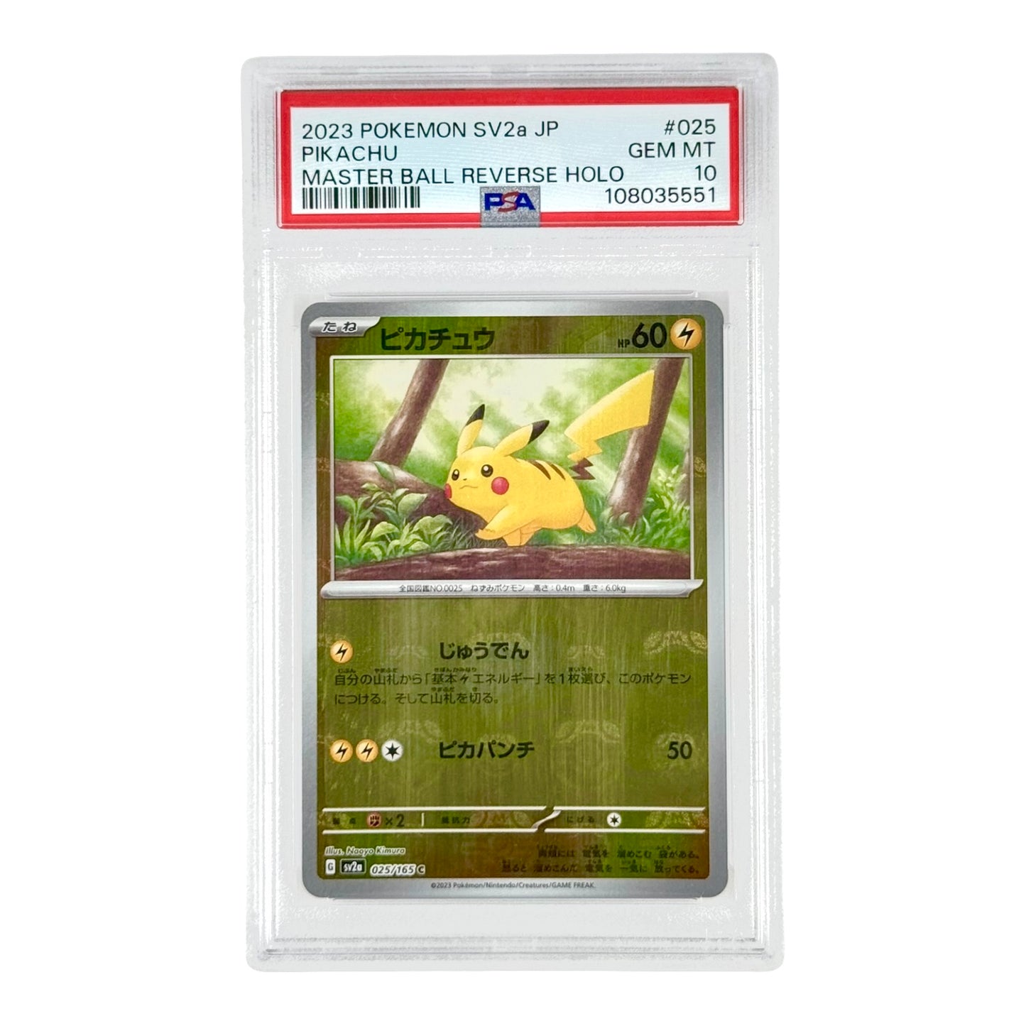 Pikachu 2023 Pokemon Japanese Sv2a Master Ball Reverse Holo #025 PSA 10