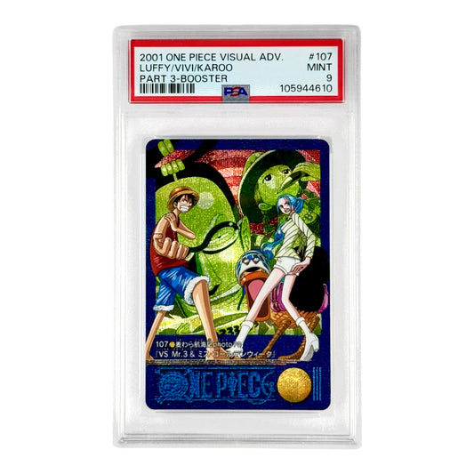 Luffy/Vivi/Karoo 2001 One Piece Carddass Visual Adventure Part 3 Booster #107 PSA 9