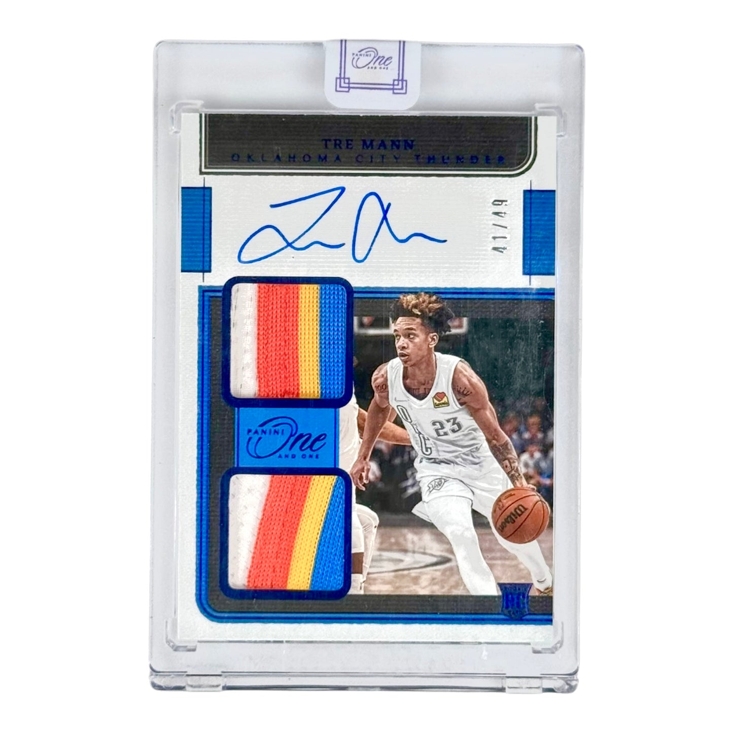 Tre Mann 2021-22 One & One Dual Patch Auto 41/49 Rookie RC #RD-TMN