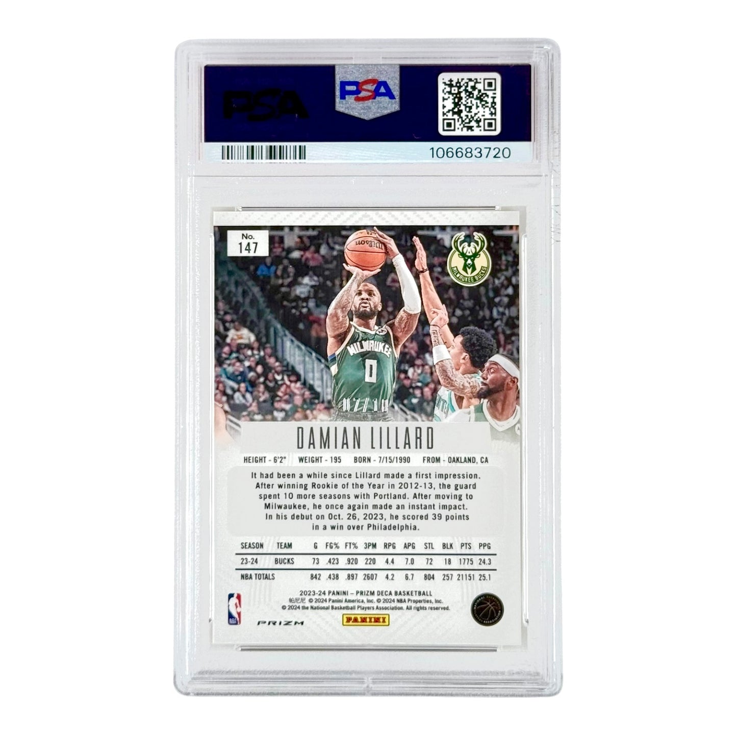 Damian Lillard 2023 Prizm Deca Gold 07/10 #147 PSA 10