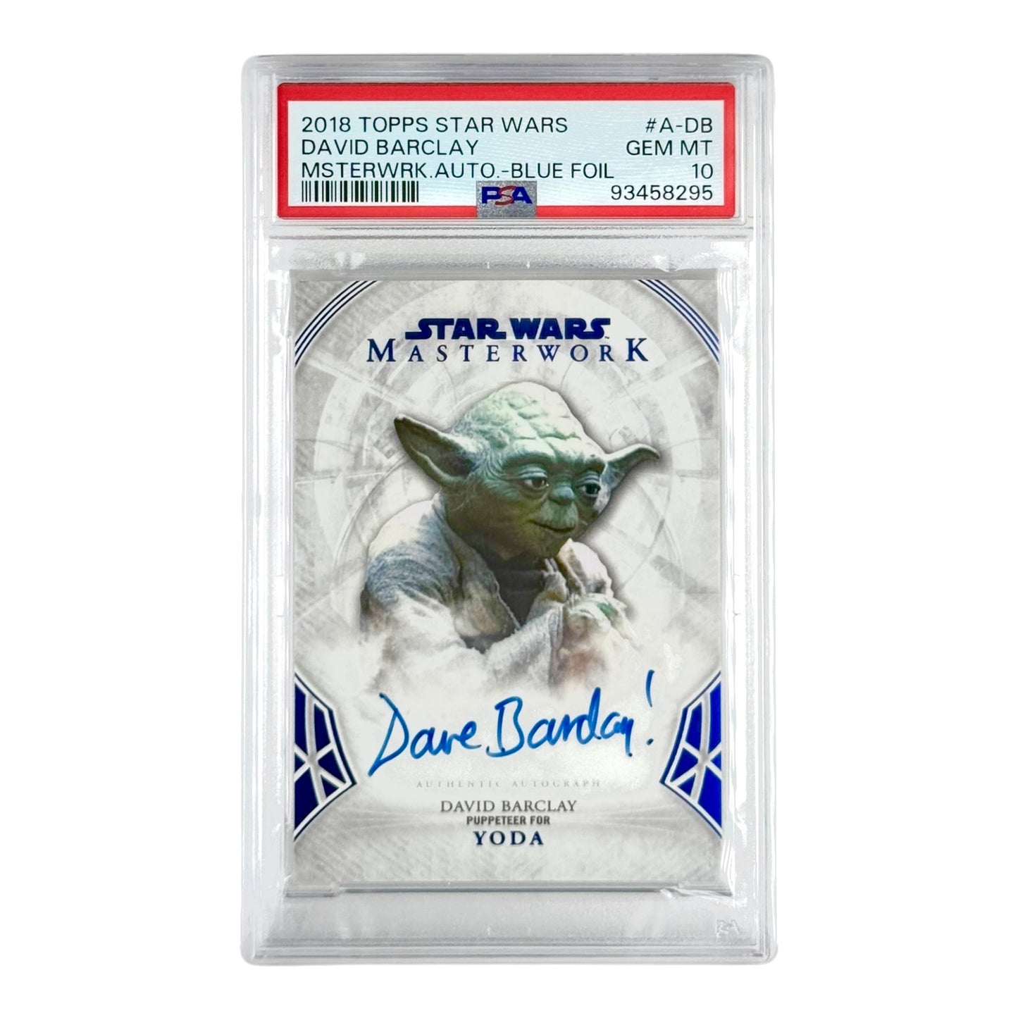 David Barclay Yoda 2018 Topps Star Wars Masterwork Auto Blue Foil 60/99 #A-DB PSA 10