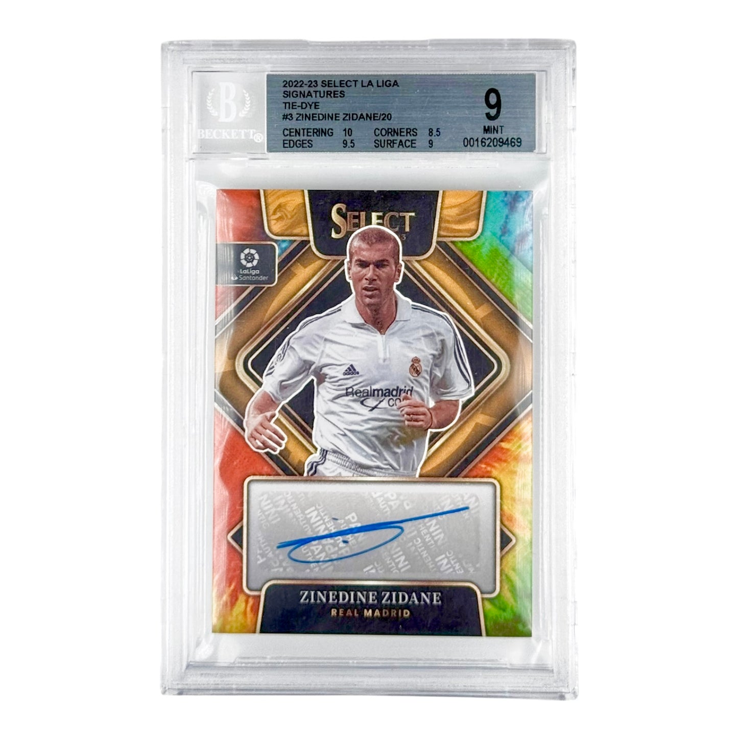 Zinedine Zidane 2022-23 Panini Select La Liga Signatures Auto Tie-Dye 08/20 #3 BGS 9