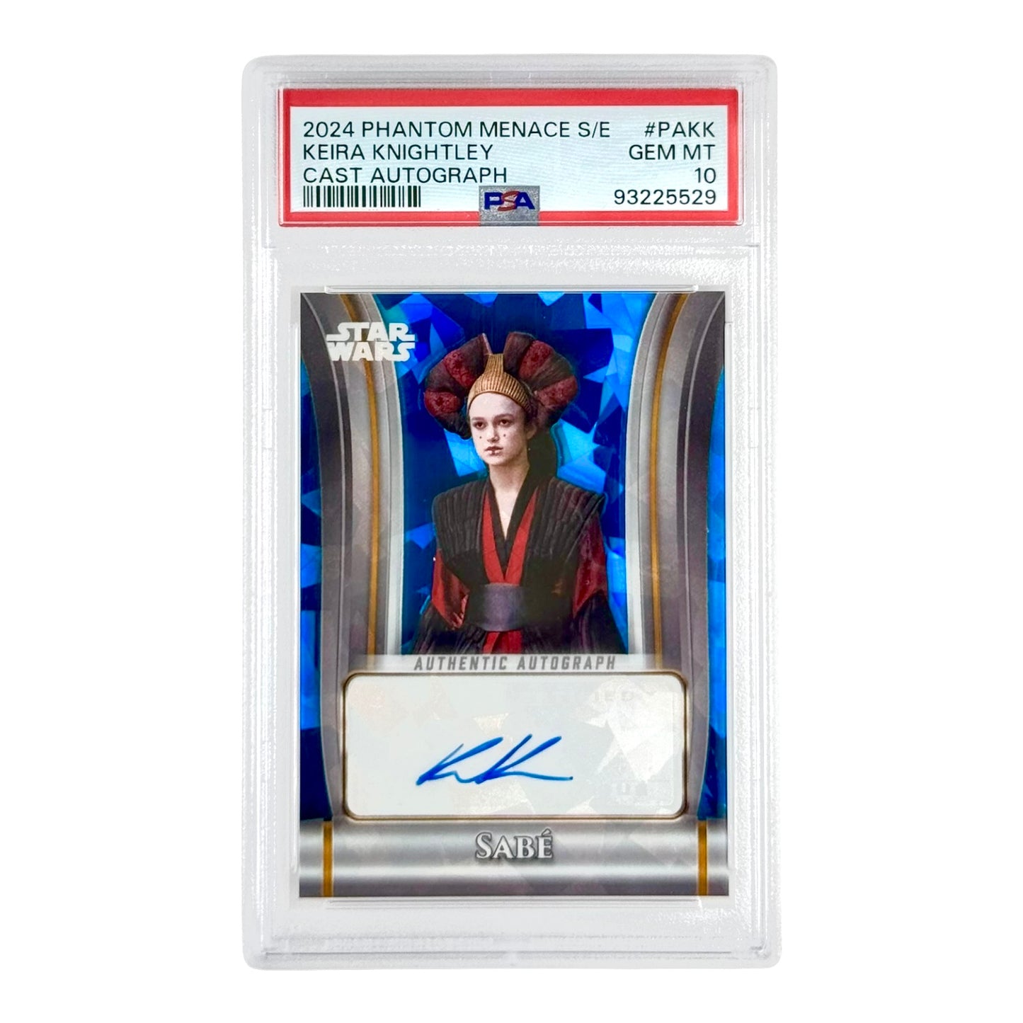 Keira Knightley Sabe 2024 Topps Star Wars Phantom Menace Cracked Iced Blue Auto #PAKK PSA 10